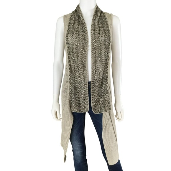 Alice + Olivia BOHO Artsy Vest sz S Sequin Beaded Asymmetric Glam Chic Layering - Picture 2 of 15